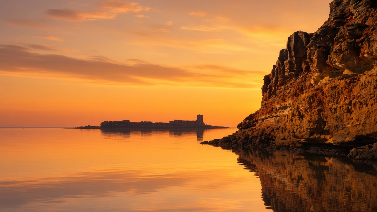 Castle of Sancti Petri at sunset from Chiclana