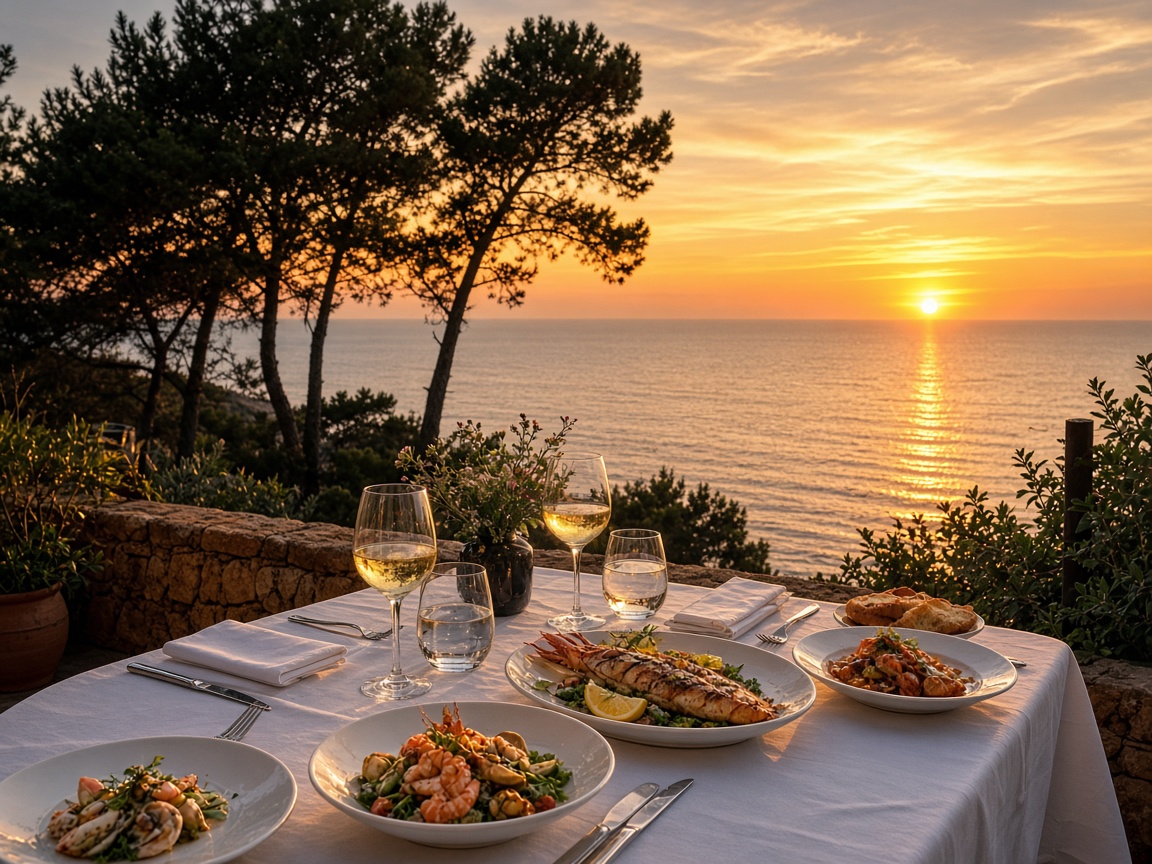 Gastronomic terrace at sunset in Chiclana